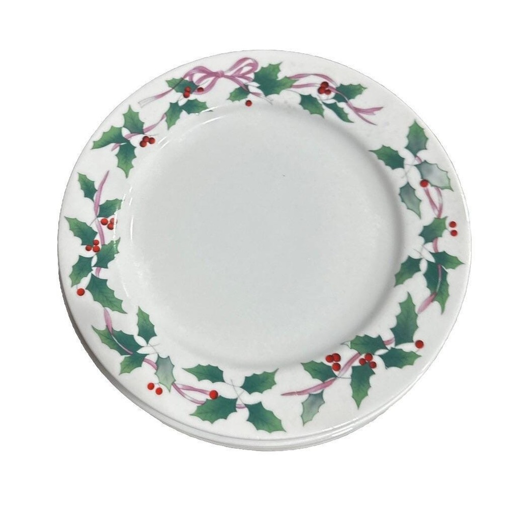 8 McCrory Stores  Holly Ribbon Bow Berry - 10-1/2" DINNER PLATES Christmas